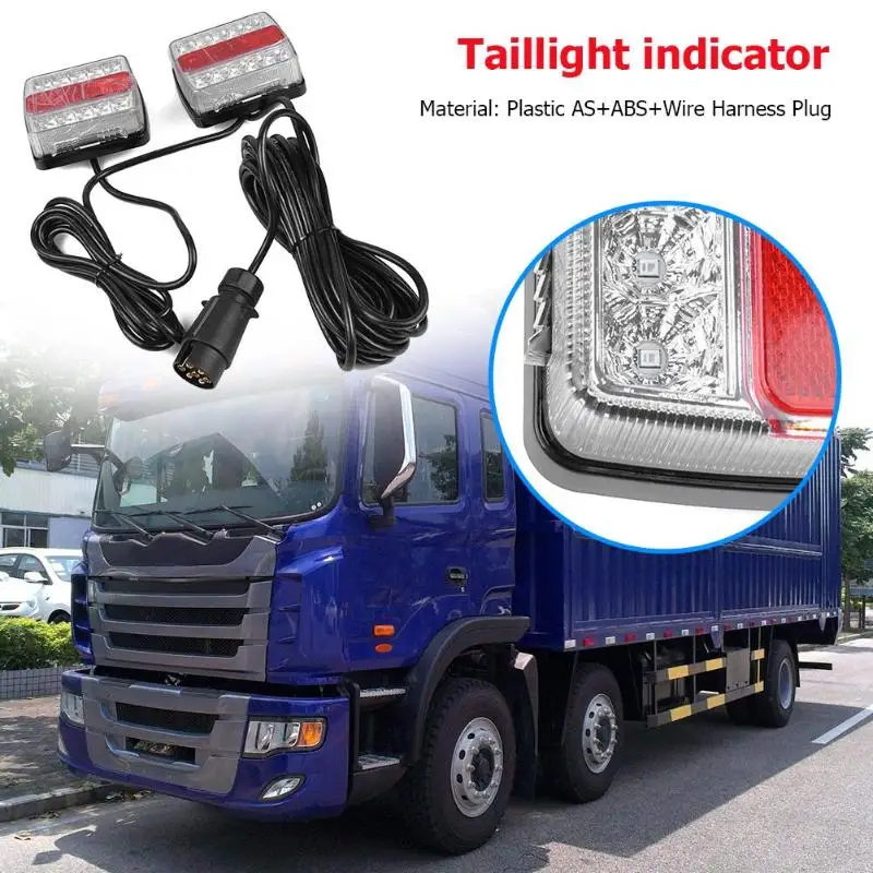 Truck Side Marker Indicator Light Turn Signal Lamp LED Tail Light Red+White Rear Warning Lamp with Plug for Trailer Boat