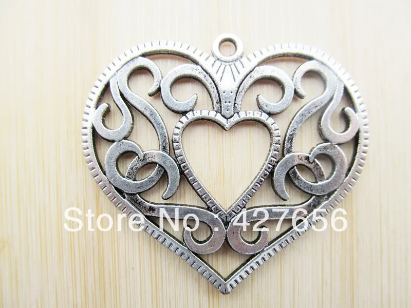 

2pcs antique silver tone heart embedded heart pendant charm/finding HR0006