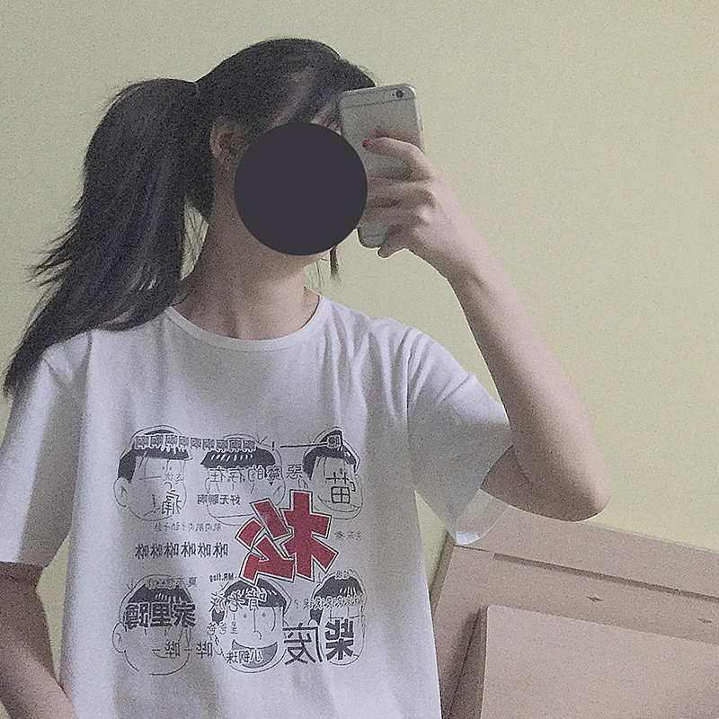 

Osomatsu San Words Cute Loose T-Shirt Anime Summer Cotton T Shirt Fashion Casual Sweet Short Sleeve TEE Tops Color White