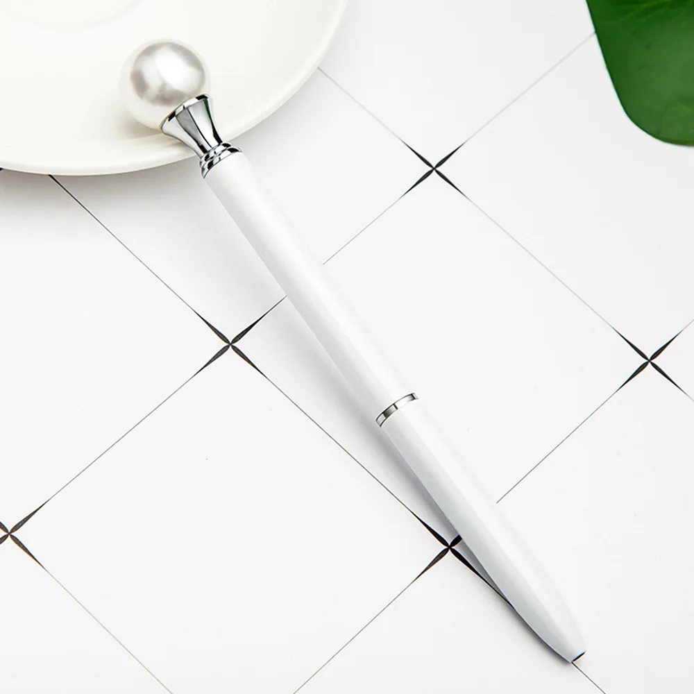 White 1Pcs Luxury Pearl Ballpoint Pen Metal Queen Scepter Supply Stationery Fancy Cute Candy Color School Office Accessories Material Thing - Цвет: White 1Pcs