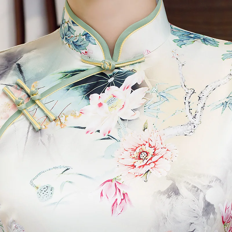 Модное Платье До Колена Cheongsam в китайском стиле с воротником-стойкой женские летние платья из искусственного шелка Qipao для вечеринок Vestido