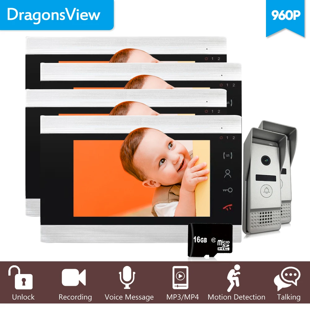 Dragonsview 960 P 7 "проводной видеодомофон системы видеомонитор камера s 4 Крытый мониторы широкий формат открытый дома домофон