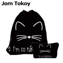 Jom Tokoy Новая мода 2 шт 3D печать женский рюкзак милый кот шнурок Сумка Набор комбинация