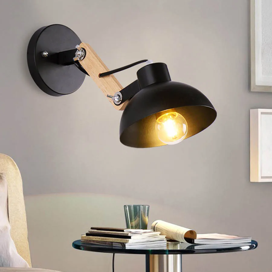 

Thrisdar Nordic Minimalist Iron LED Wall Lamp Adjustable Creative Corridor Hotel Bedroom Bedside Study Wood LED Wall Lamps