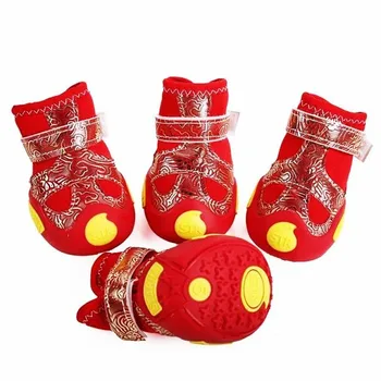 

Newest Dog Shoes Waterproof Hot Pet Boots Cool Comfort Rubber Sole Winter Cotton Fleece Resistant Non-slip Dog Boots 4 pcs/lot