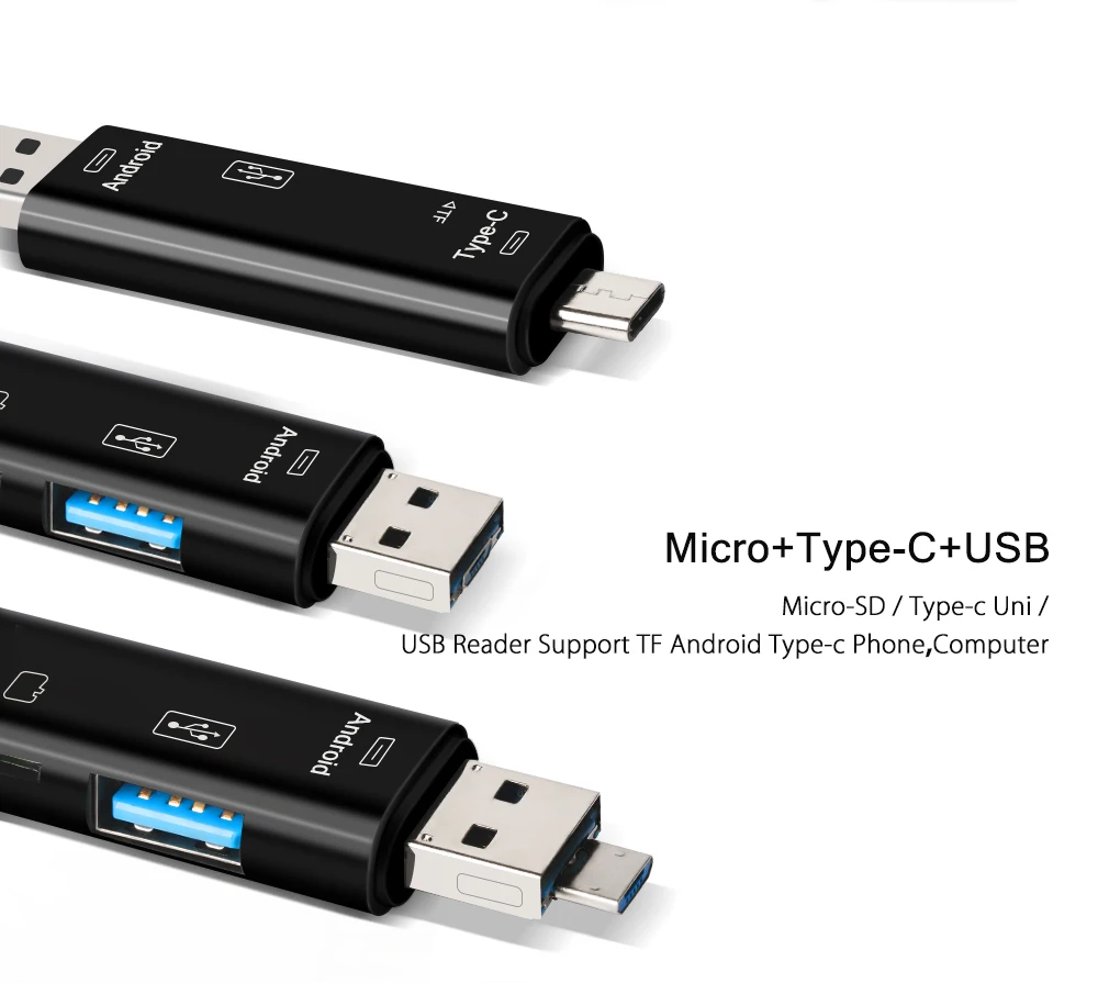 3 в 1 Тип C/Micro USB OTG карта адаптер Тип C/USB/Micro USB SD TF считыватель карт памяти для Andrio PC Mac компьютер скрытый USB