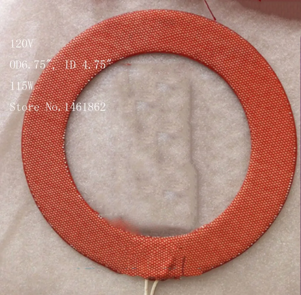 

Custom Flexible Silicone Rubber Heater, Heating Element, Ring Heater,OD6.75", ID 4.75", 115W 120V Leads 1M, Industrial Heater