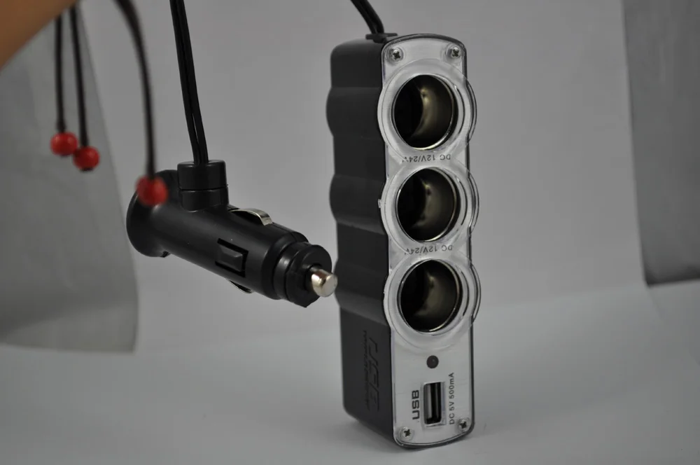TOYL черный легкий автомобильный прикуриватель тройной разъем адаптер с USB выходом