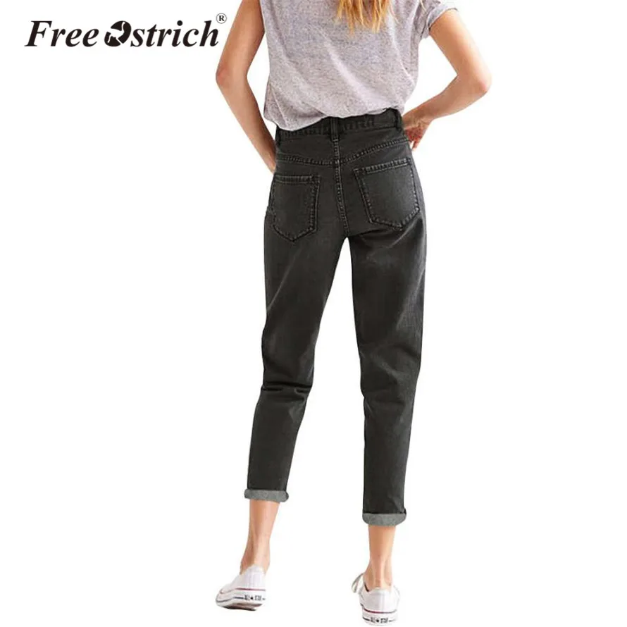 Страуса джинсы для женщин в стиле бойфренд свободные джинсы Mujer pantalones mujer cintura alta Sep27