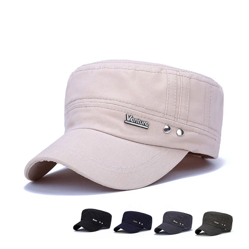 

100% Cotton Unisex Men Women Flat Top Cap Army Military Hats Classic Dad Hat Solid Color Summer Visor Hat Snapback Adjustable