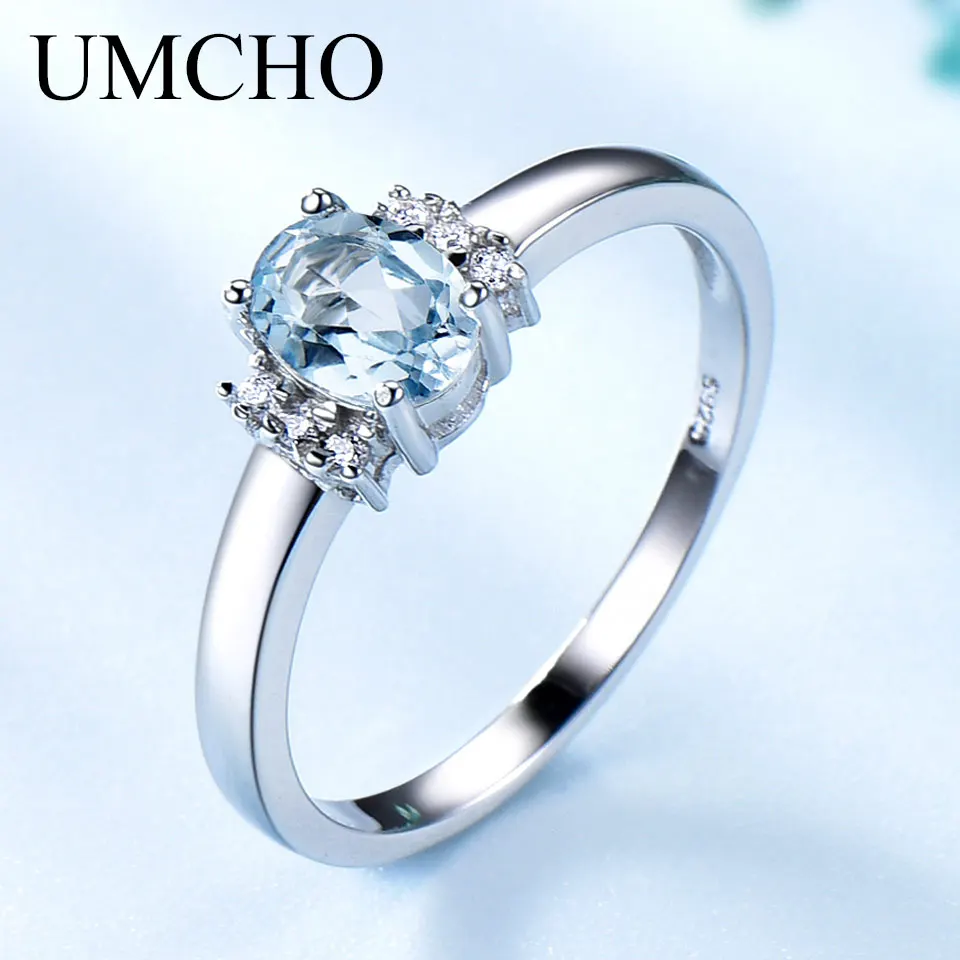 

UMCHO Oval Created Nano Sky Blue Topaz Birthstone Rings 925 Sterling Silver Jewelry Gemstone Rings For Women Gifts Fine Jewelry