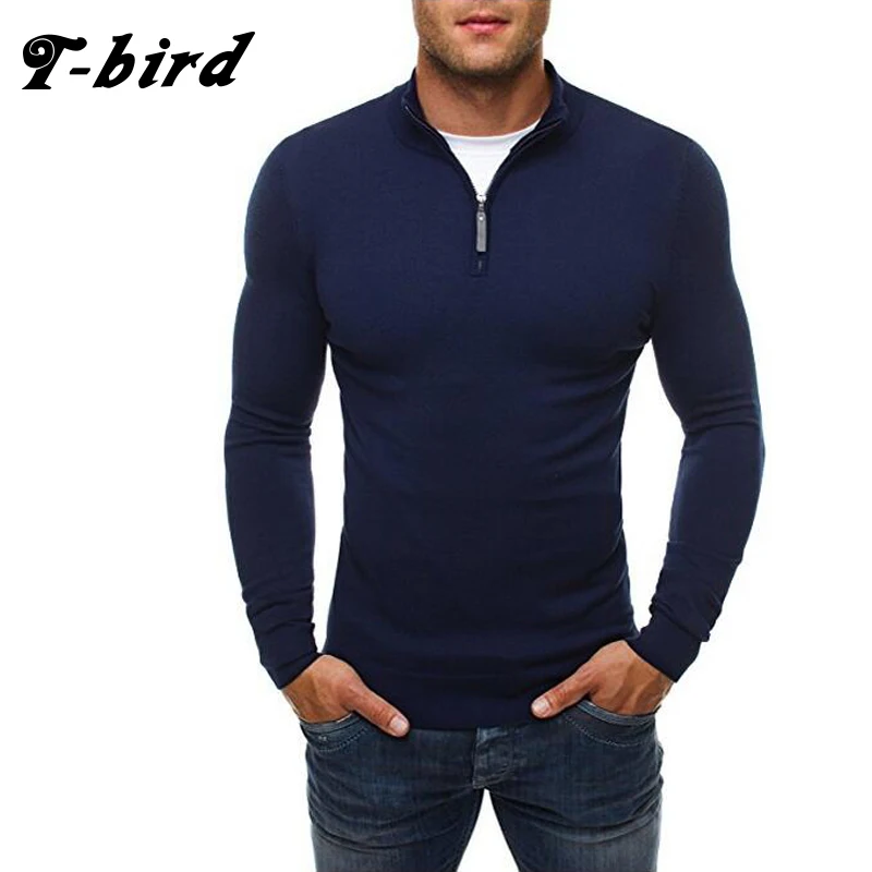 

T-bird Brand 2017 New Fashion Autumn Casual Sweater Zipper Decoration Slim Fit Knitting Mens Sweaters Pullover 3 colors 0