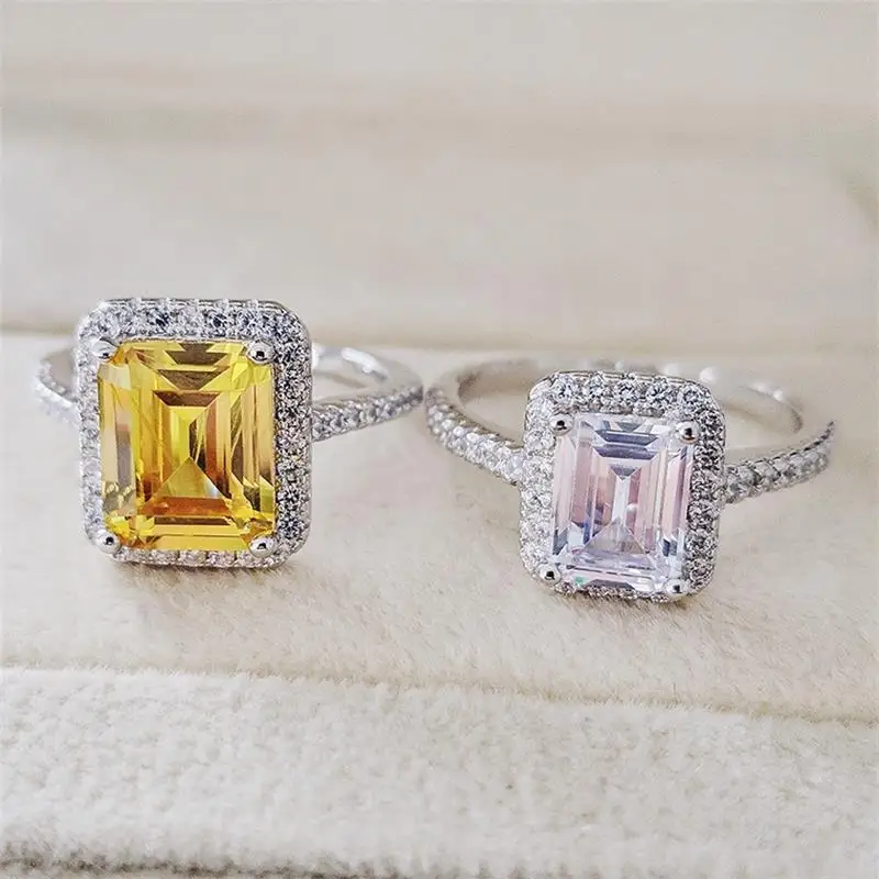 

925 sterling silver 2019 new Fashion yellow zircon Engagement Ring for women ladies girl big brand jewelry party gift r4998