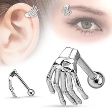 Панк Череп Форма дьявол рука Козелок Уха ювелирные украшения для пирсинга бровей из нержавеющей стали хрящевая спираль Украшения для тела