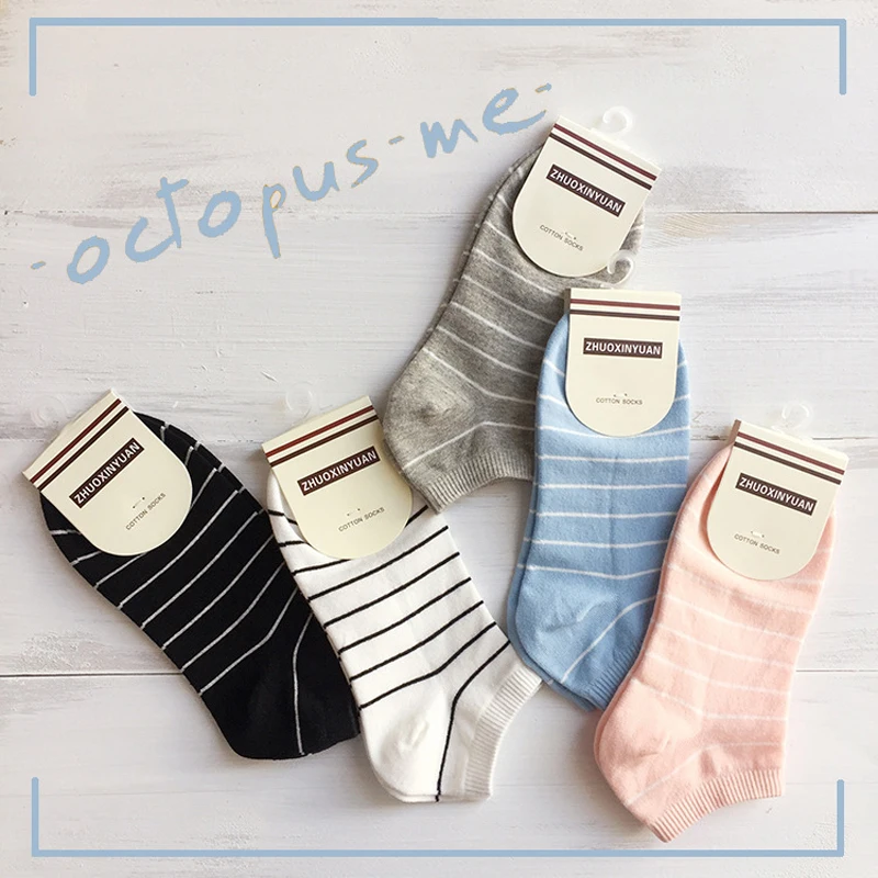 

Four Seasons Ladies Striped Low-Cut Sock Four Seasons Invisible Sports Boat Socks Cute Quick-Drying Combed Cotton Socks