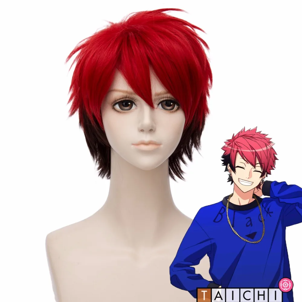 

New A3 Music Game Nanao Taichi Cosplay Wigs Halloween,Party,Stage,Play,Carnival Short Hair Red With Black High quality 14-30Y