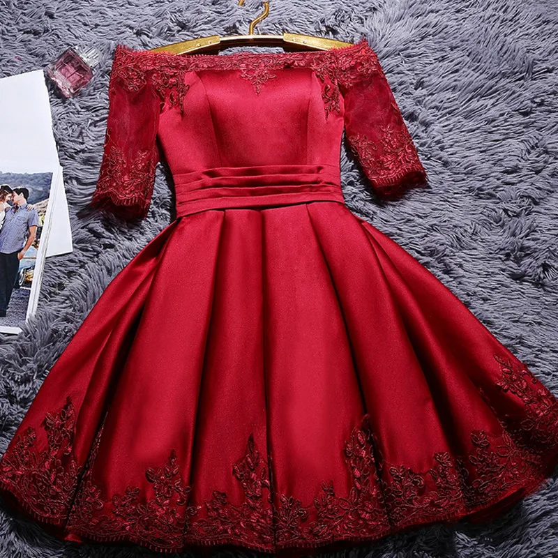 Ben Alapanyag Ketted ujjú csipkével Koktél Félfogadás dresses a-line Elárusítónő Félfogadás ruhát knee-length lace-up Hátsó vestidos Nők hotsale