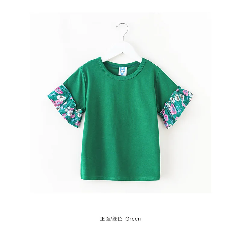 Floral Sleeve Patchwork Girls Tops Children T Shirts Short Sleeve Tops Cotton Yellow Green Tshirt Kids Summer 2019 New Clothing 4 5 6 7 8 9 10 11 12 13 14 15 years little   big  t-shirt for girls t shirt kid (22).jpg