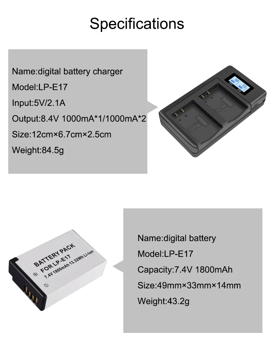 PALO 2 шт. LPE17 LP E17 LP-E17 камера Батарея+ ЖК-дисплей USB Dual Зарядное устройство для цифровой однообъективной зеркальной камеры Canon EOS M3 M6 200D 750D 800D 8000D 760D T6i T6s поцелуй X8i