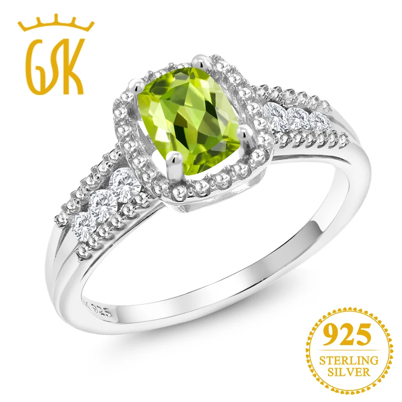 GemStoneKing 1 08 Ct подушка натуральный Зеленый Перидот обручальное кольцо 925 серебряное