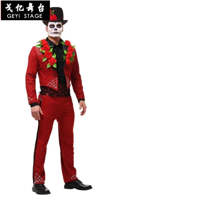 Adult Women Halloween Day Dead Costume Ladies Bridal Long Sleeves Black Scary Skeleton Skull Joker Cosplay Dress Plus for men - Цвет: man costume
