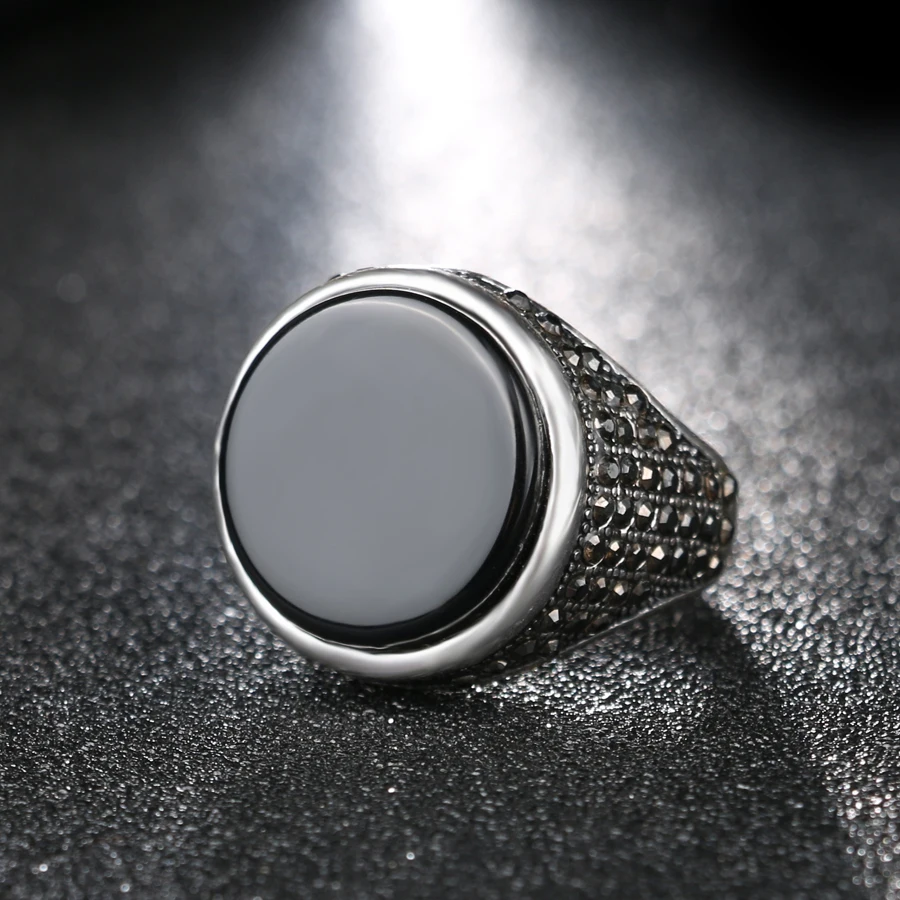 Модное кольцо в стиле панк-рок с черным камнем в стиле хип-хоп, серебряное кольцо с кристаллами для мужчин, винтажное свадебное ювелирное изделие, аксессуары