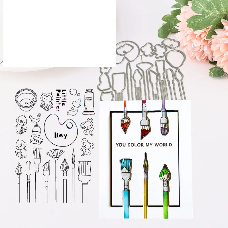 

Writing brush Metal Cutting Dies and stamps DIY Scrapbooking Card Stencil Paper Craft Handmade Album Handbook Decoration