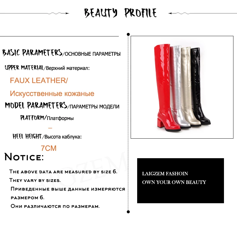 LAIGZEM Women Over-the-Knee Boots Faux Shiny Leather Mid Chunky Heels Ladies Club Dance Shoes Womam Botines Mujer Big Size 4-15 (6)
