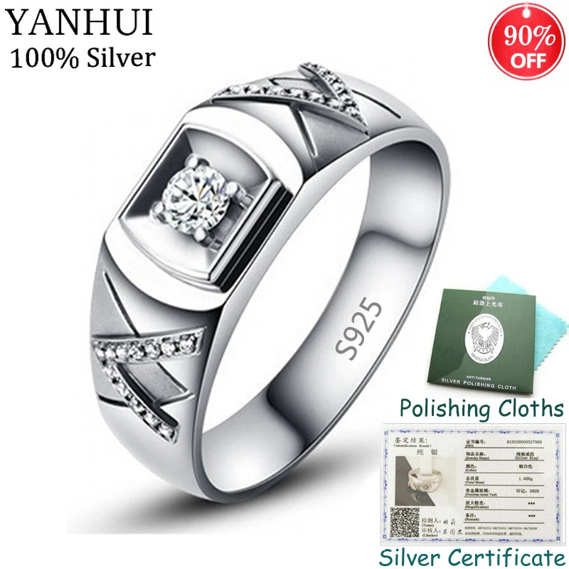 YANHUI, подарок для мужчин и женщин, оригинальное серебряное обручальное кольцо с сертификатом, натуральное 0.5Ct CZ циркониевое обручальное кольцо, хорошее ювелирное изделие R077
