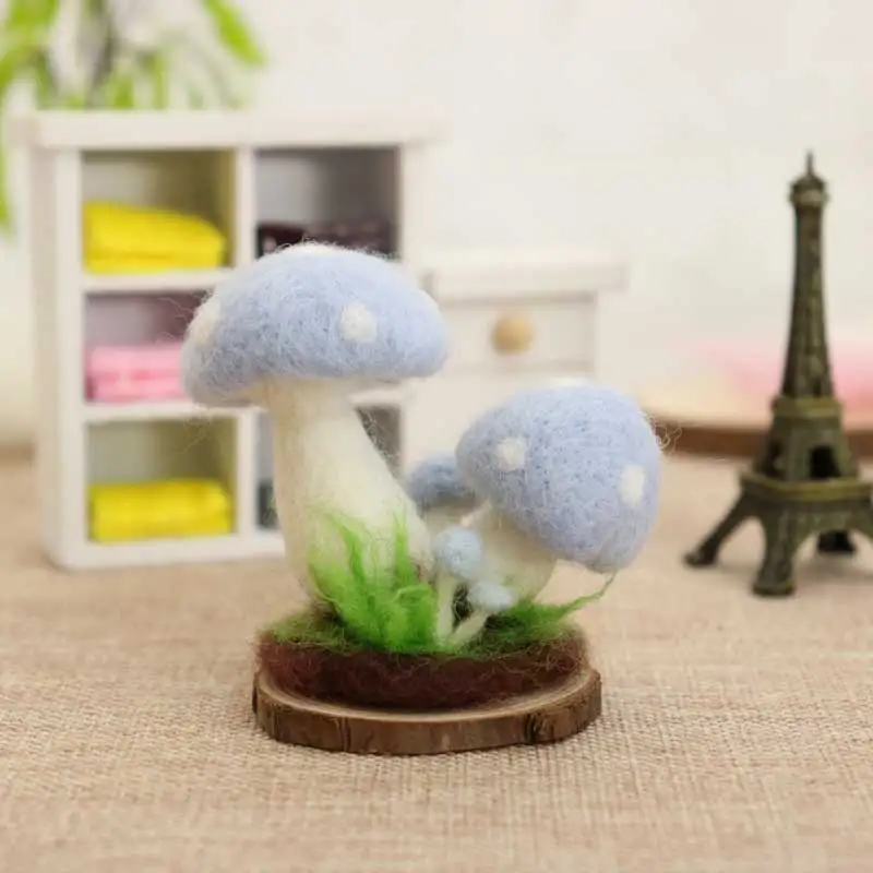 

2019 Kids Children Summer DIY Handmade Educational activity Blue Mushroom Plant Wool Needle Felt Kit No-Finish Material