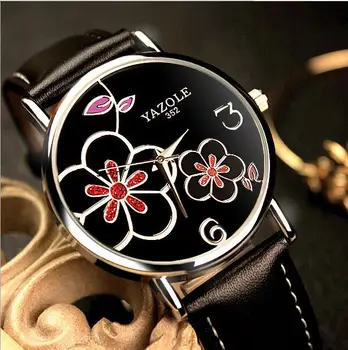 

Post fashion flowers quartz watch women luxury brand gold ladies casual dress leather strap female girl trend relojes mujer