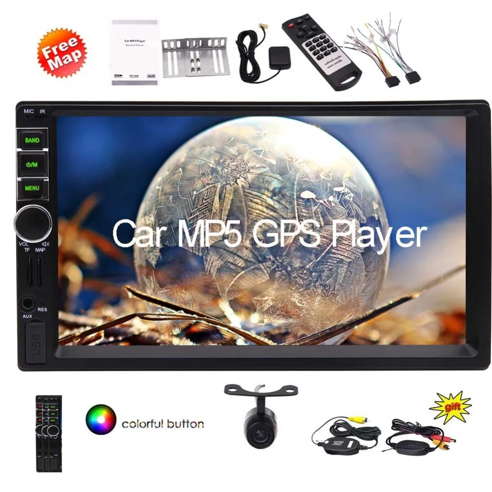 

2 Din Car Radio Video Player Autoradio Bluetooth HD Capacitive Touchscreen With Remote Control GPScudio Player Coloful Key Light
