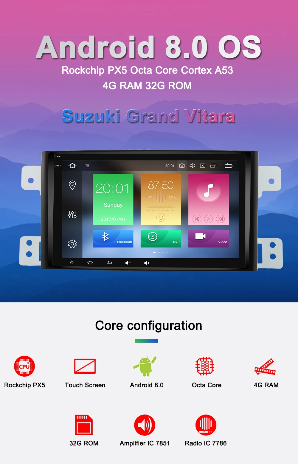 Best Navivox Android 8.0 PX5 Ram 4G Car Multimedia Player GPS Radio Stereo Audio For Suzuki Grand Vitara 2005-2012 Multimedia DVD GPS 0