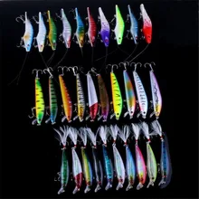 30pcs Fishing Lure in bait Kinds of Minnow Hard Bait with 3 Fishing Hooks Fishing Tackle Lure 3D Eyes Crankbait free shipping