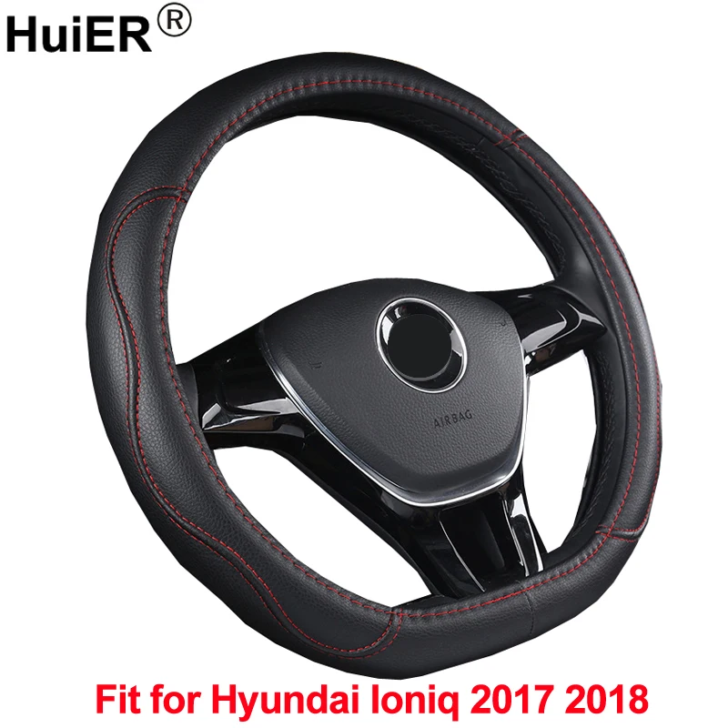 

HuiER D Shape Car Steering Wheel Cover PU Leather For Hyundai Ioniq 2017 2018 Comfortable Non-slip Car Styling Auto Protector