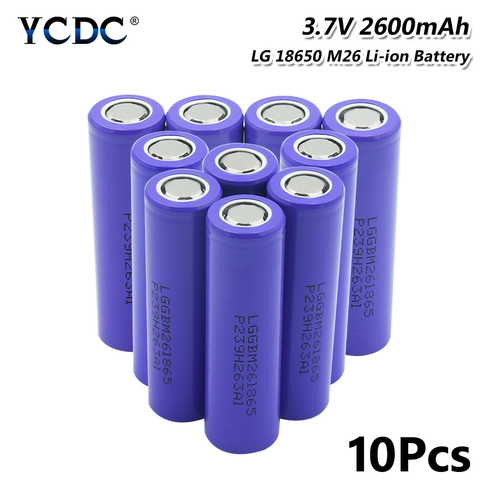 

2019 YCDC 100% New Original 10A High Drain 18650 Li-ion Lithium Rechargeable LG M26 Battery 2600mAh For electronic cigarette
