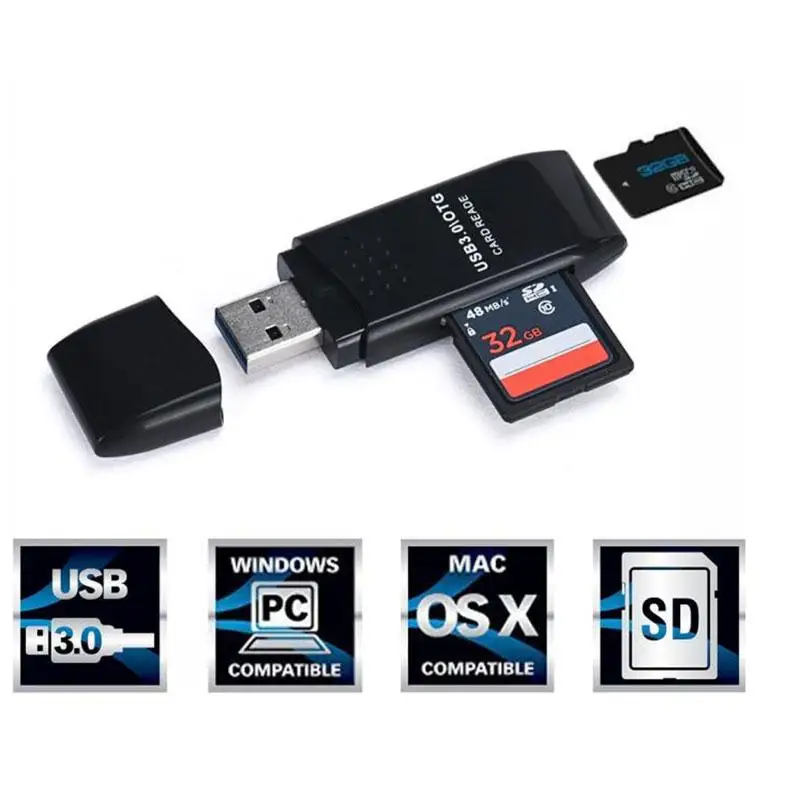 Cewaal высокоскоростной 2 в 1 USB 3,0 SDXC TF кард-ридер адаптер ноутбук компьютер для Micro TF флэш-карты памяти - Цвет: Черный