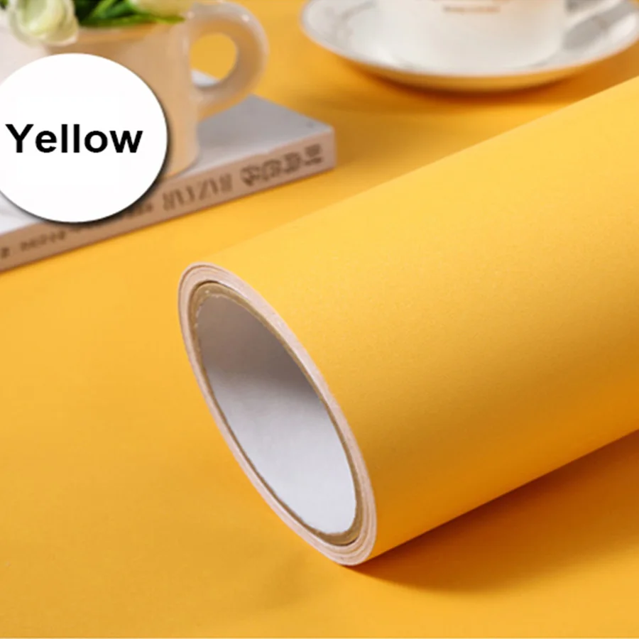 Кухня самоклеющиеся ПВХ обои рулон матовая Водонепроницаемая настенная Бумага для DIY Шкаф Дверь мебель наклейки домашний декор - Цвет: Yellow