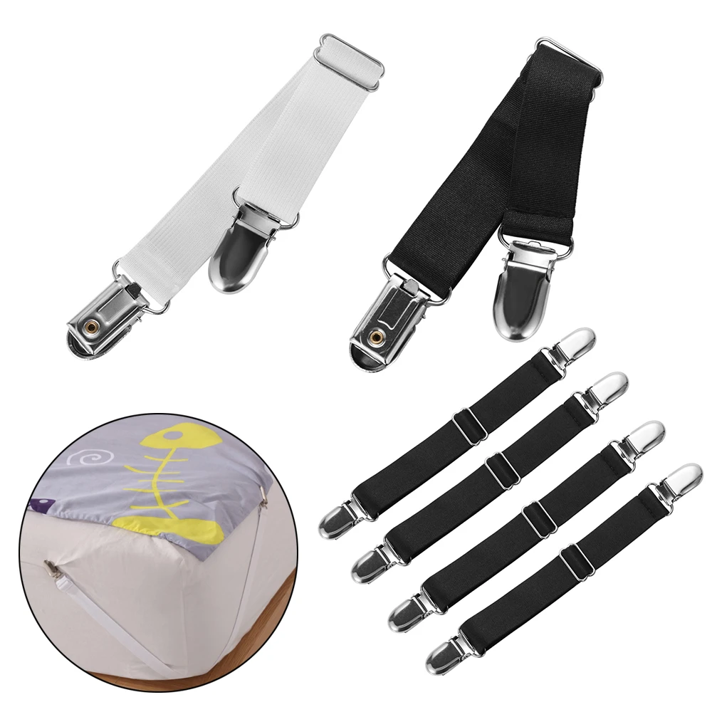 4pcs Metal Clasp Tablecloths Elastic Band Grippers Corner Holder Straps