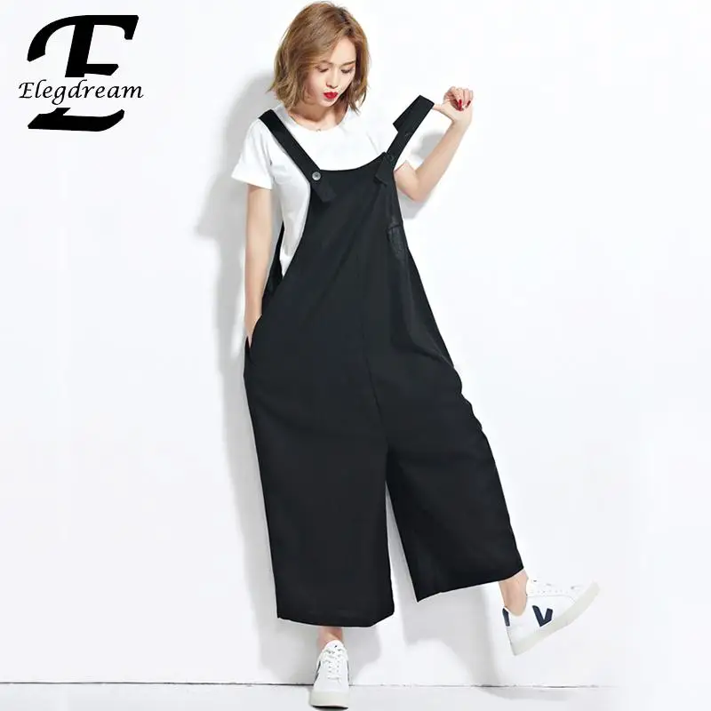 

Elegdream Casual Clothes Plus Size Rompers Women Jumpsuit Oversize Overalls Solid Sleeveless Pockets Wide Leg Pants Playsuit 5XL