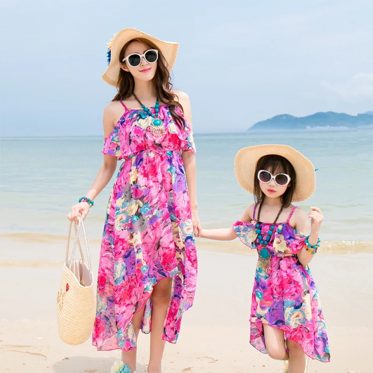 Nueva A Juego de Madre E Hija Familia de Playa Sin Mangas de Gasa Vestido de Verano Vestidos Florales Envío Gratis - AliExpress Mobile