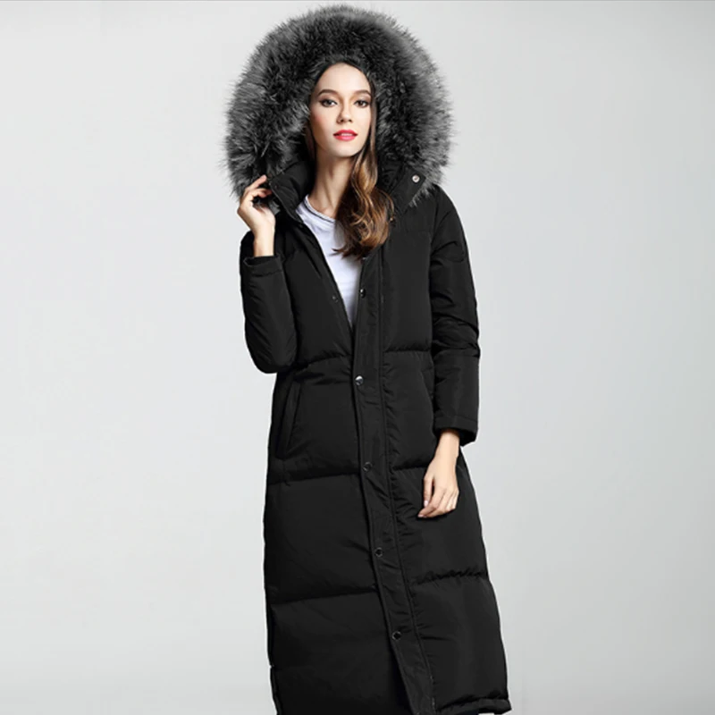 

women grey/black/ArmyGreen New big natural fur collar down jacket women plus long coat Warm Down Parka Winter Coats lady Jackets