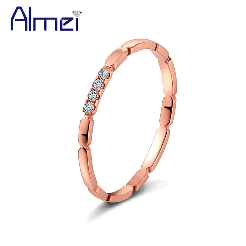 

Almei 5%Off Wedding Thin Rings For Women Ladies Rose Gold Color Ring Set With Zircon Stone Womens Simple Engagement Jewelry TR11