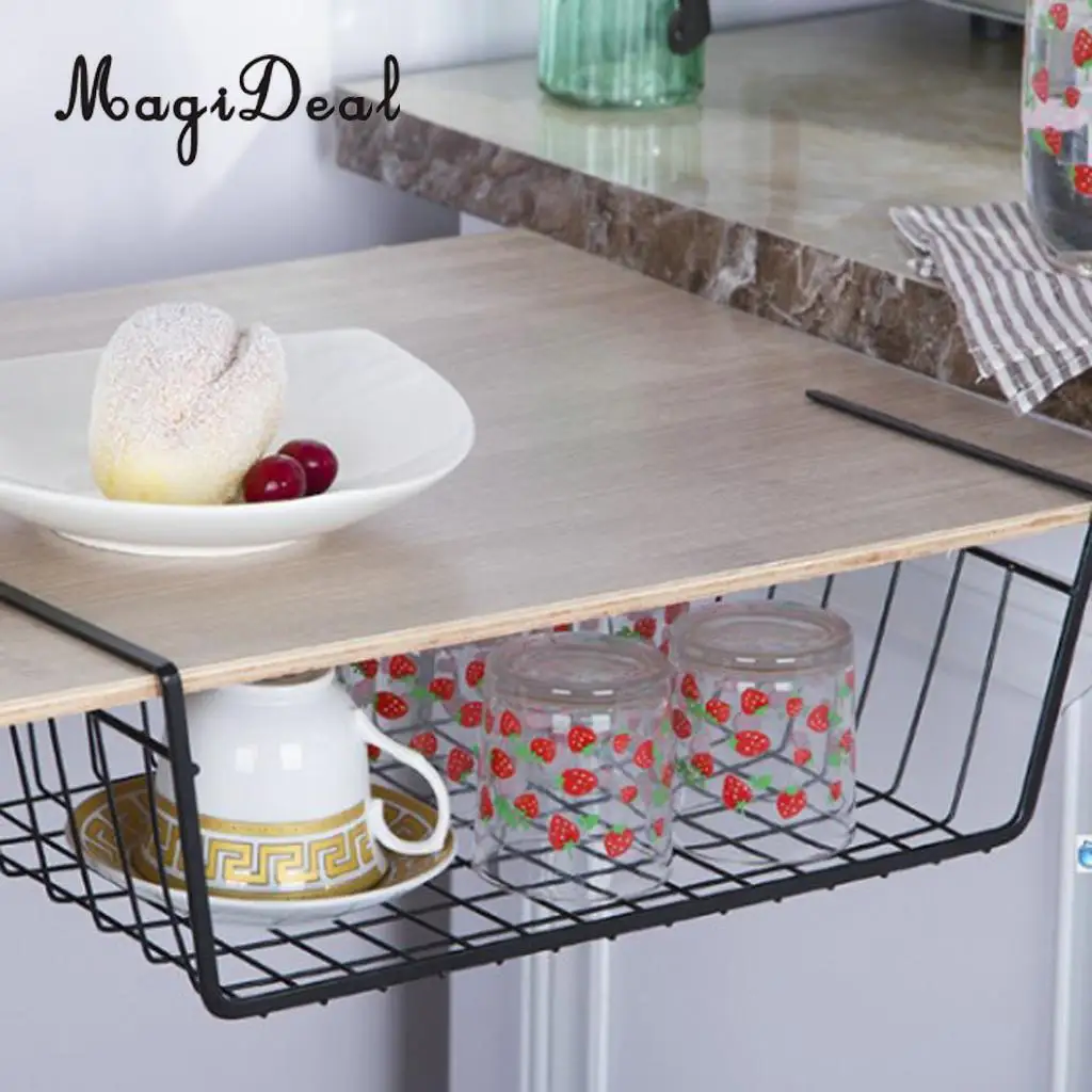 MagiDeal Household Storage Under Shelf Rack Organizer Basket for Table Cupboard Black Storage Basket for Bathroom Triangular