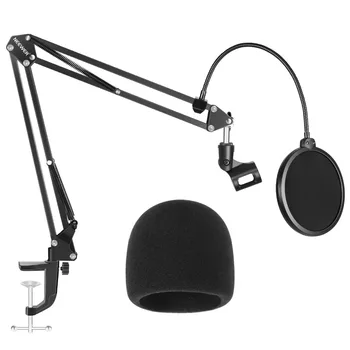 

Neewer NW-35 Microphone Stand + Microphone Windscreen Foam and Dual-layered Mic Pop Filter-Suspension Boom Scissor Arm Stand Kit