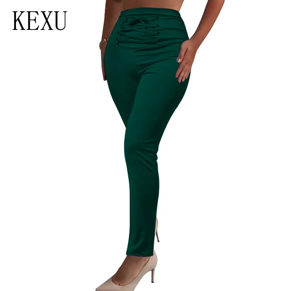 KEXU High Waist Pants Women Cross Bandage Bodycon Slim Pants Summer Casual Streetwear Punk Black Pants Women Capris Trousers KEXU High Waist Pants Women Cross Bandage Bodycon Slim Pants Summer Casual Streetwear Punk Black Pants Women Capris Trousers