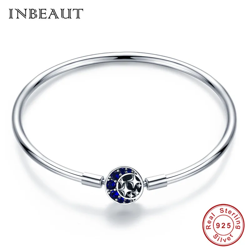 INBEAUT fit Pandora Шарм 925 пробы Серебряный Синий Звезда бусины браслет для женщин Циркон Луна вечерние ювелирные изделия на цепочке