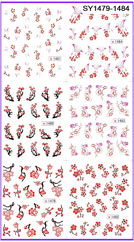 

6 PACK/ LOT GLITTER WATER DECAL NAIL ART NAIL STICKER PLUM BLOSSOM FLOWER SY1479-1484