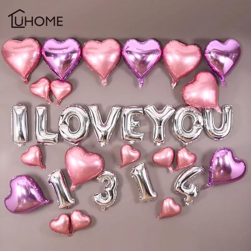 Набор свадебных шаров I LOVE YOU цветные латексные воздушные шары с сердечком и