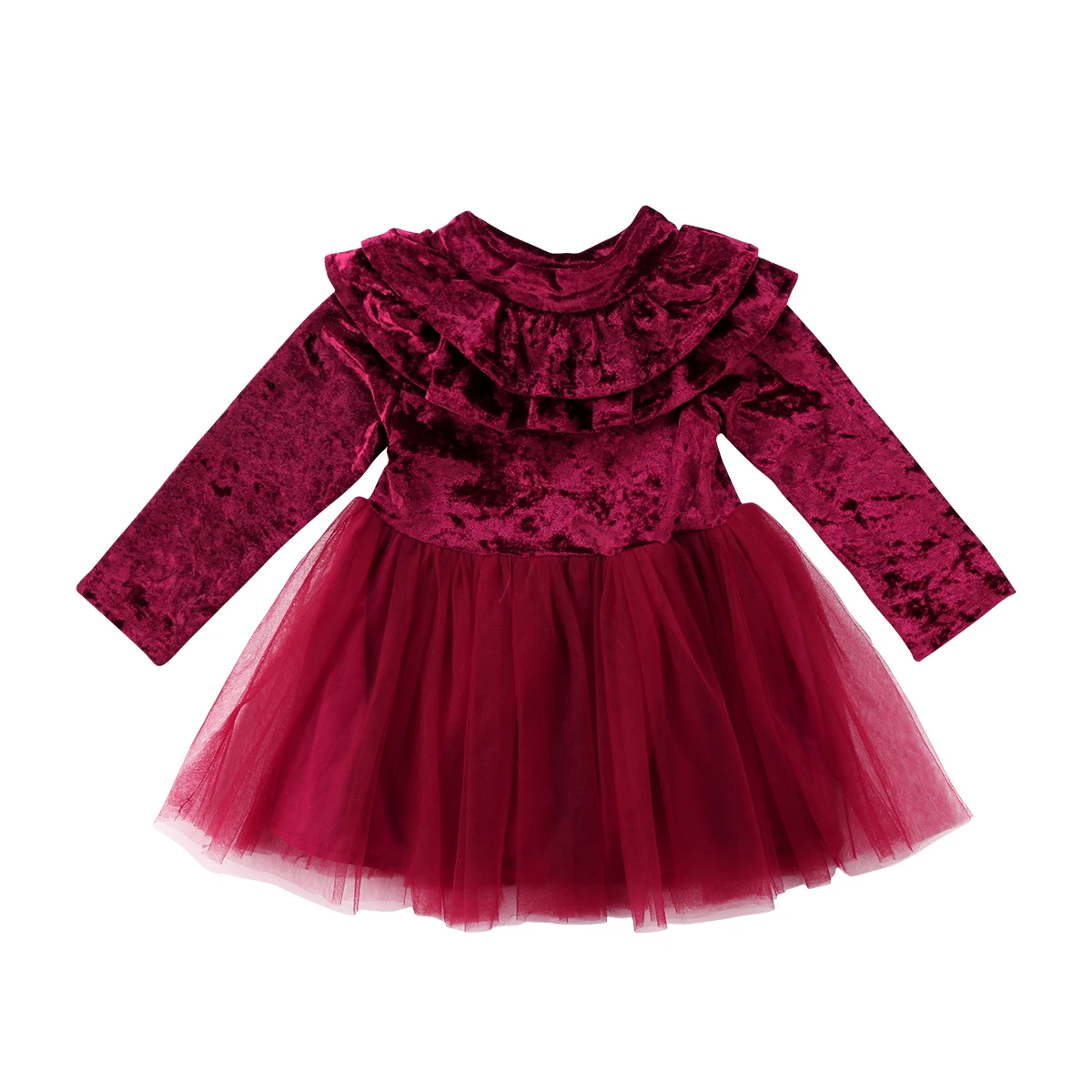 

Princess Kids Baby Girls Dress Long Sleeve Velvet Fleece Party Dress Ruffle Tulle Tutu Dress